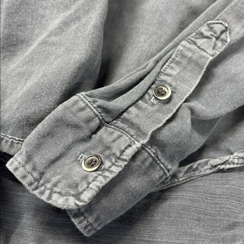 MOTHER Gray collard button down linnen blend long sleeve pocket shirt S - Picture 5 of 13